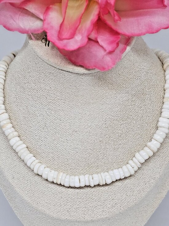 Real White Puka Shell Necklace Surfer Choker 17" Surf Boho - Picture 1 of 12